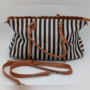 Cream And Navy Striped Tote Bag